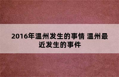 2016年温州发生的事情 温州最近发生的事件